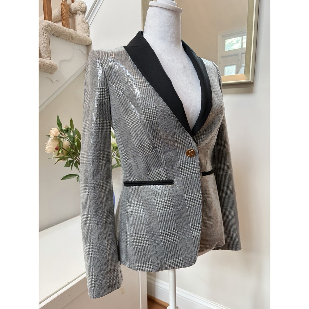 Just Cavalli Blazer IT 38 Sequin Glen Plaid Tuxedo Jacket Made in Italy
